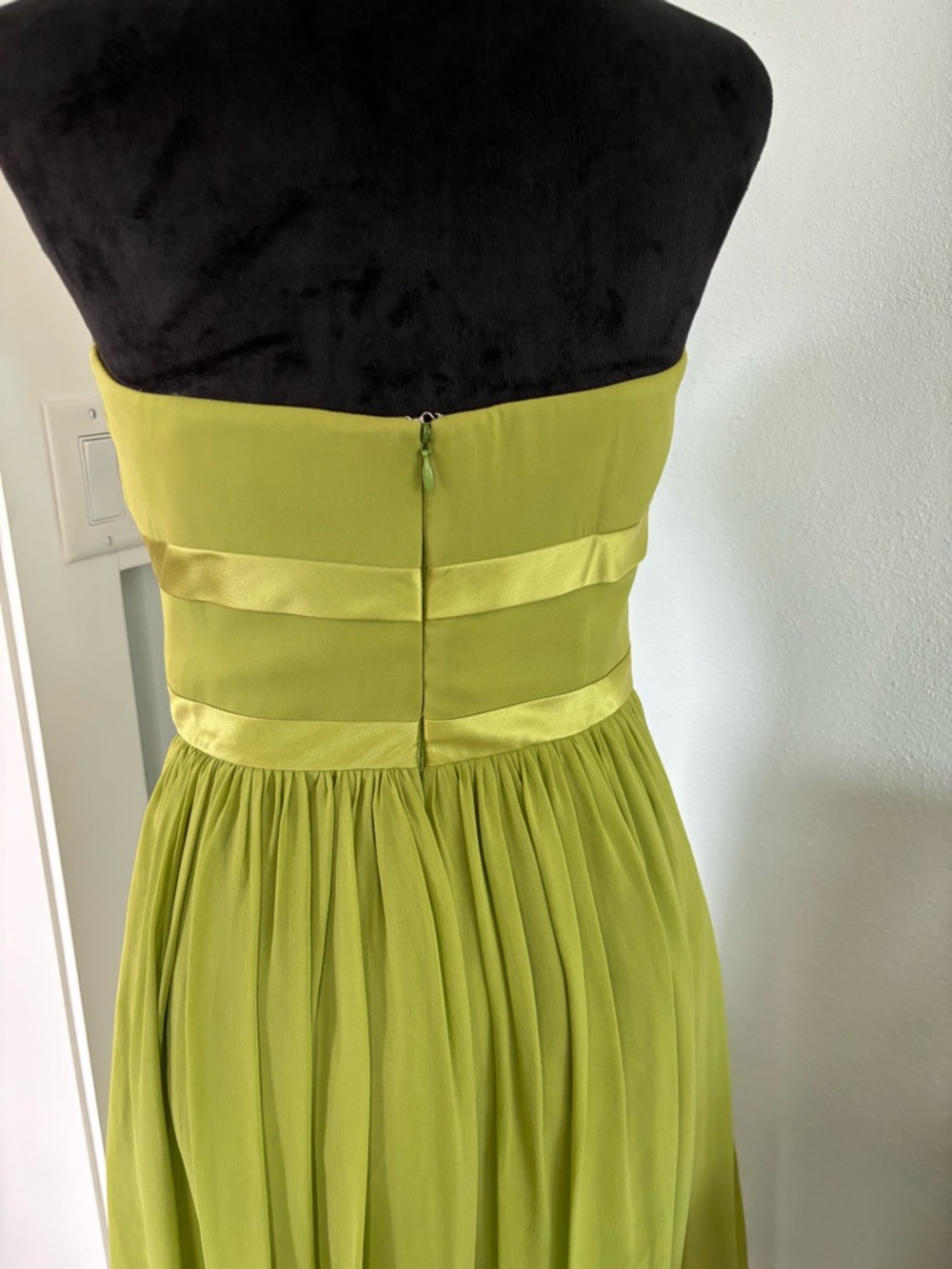 Kay Unger silk Strapless Olive-Green Midi Dress size 4 - Picture 6 of 12